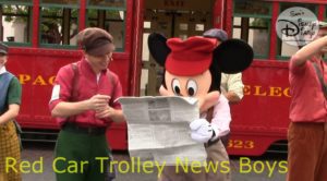 SamsDisneyDiary 112: DCA Red Car Trolley News Boys with Mikey Mouse