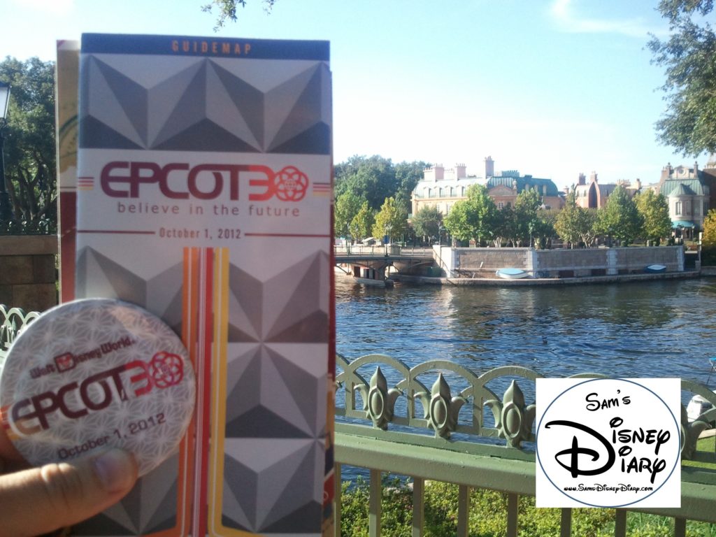SamsDisneyDiary.com Epcot 30 Button and Map October 1, 2012 Epcot30 Button and Guidemap