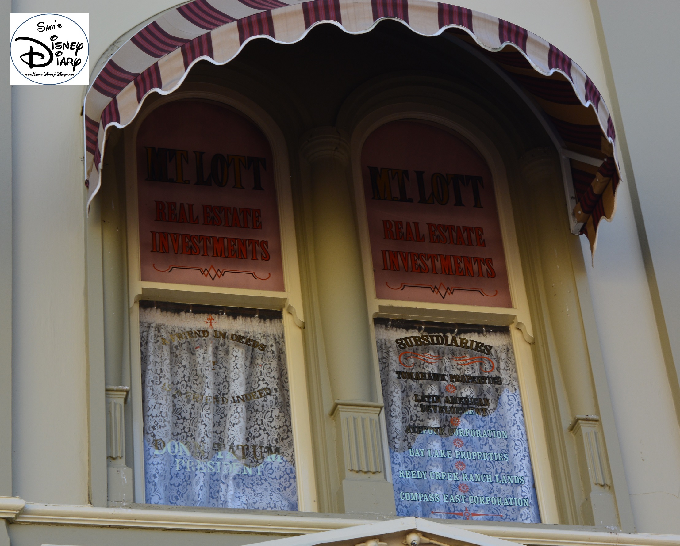 The Window for M.T.Lott Real Estate Investments served as our transaction into the history of land acquisition for Walt Disney World. Some of the factious companies used by Disney included: Bay Lake Properties. Reedy Creek Ranch Lands and Compass East Corporation. 