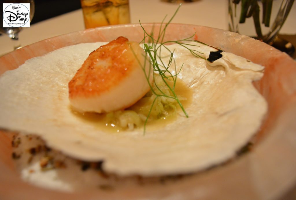 Victoria and Albert’s: Queen Victoria Room: Course #4: Fennel Pollen Crusted Diver Scallop in a Salt Bowl