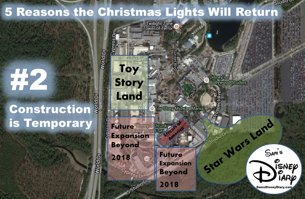 Why the Christmas Lights will be back at Hollywood Studios Reason #2: Construction is Temporary
