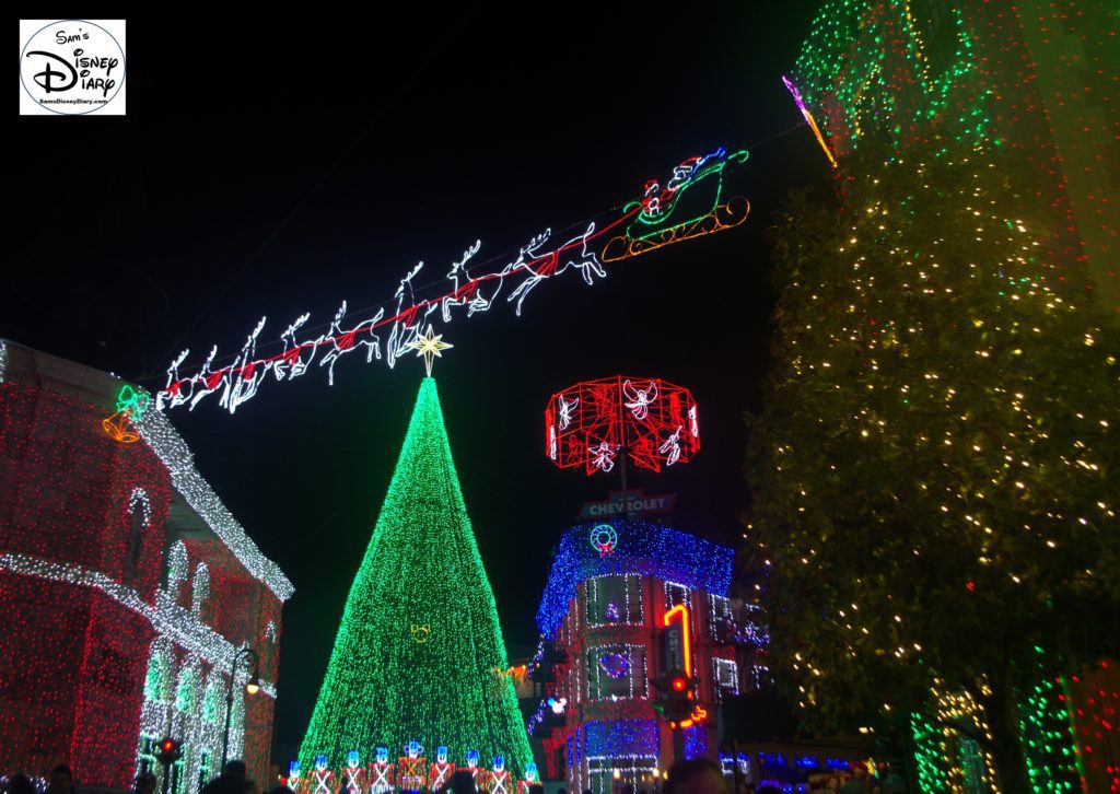 Santa high above the Osborne Spectacle of Dancing Lights