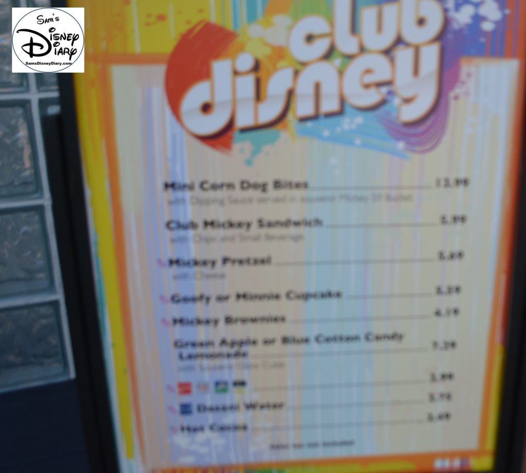 The Club Disney Snack List - the Snack Counters only lasted about a month before being removed.