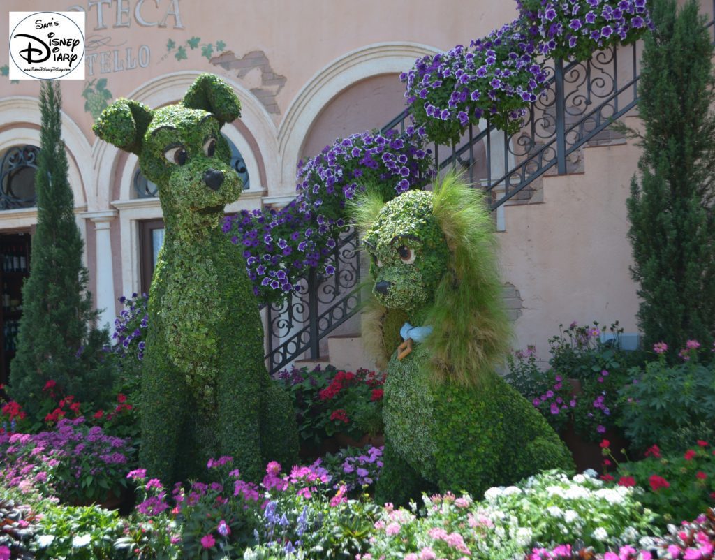Epcot Flower and Garden Festival - Lady and the Tramp Topiary in Italy