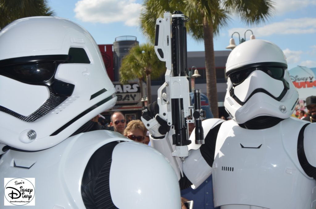 First Order Troopers patrol The Animation Courtyard.