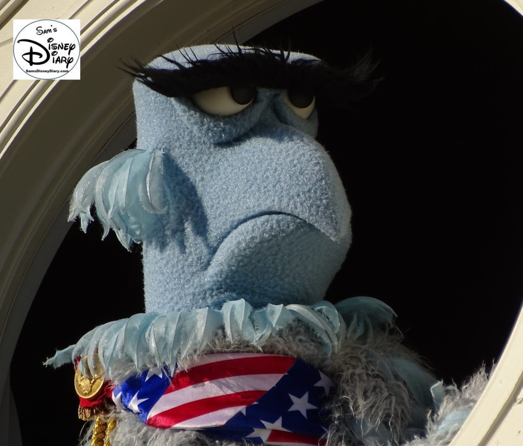 The Muppets present Great Moments in American History. Sam the Eagle from high above the Hall of Presidents