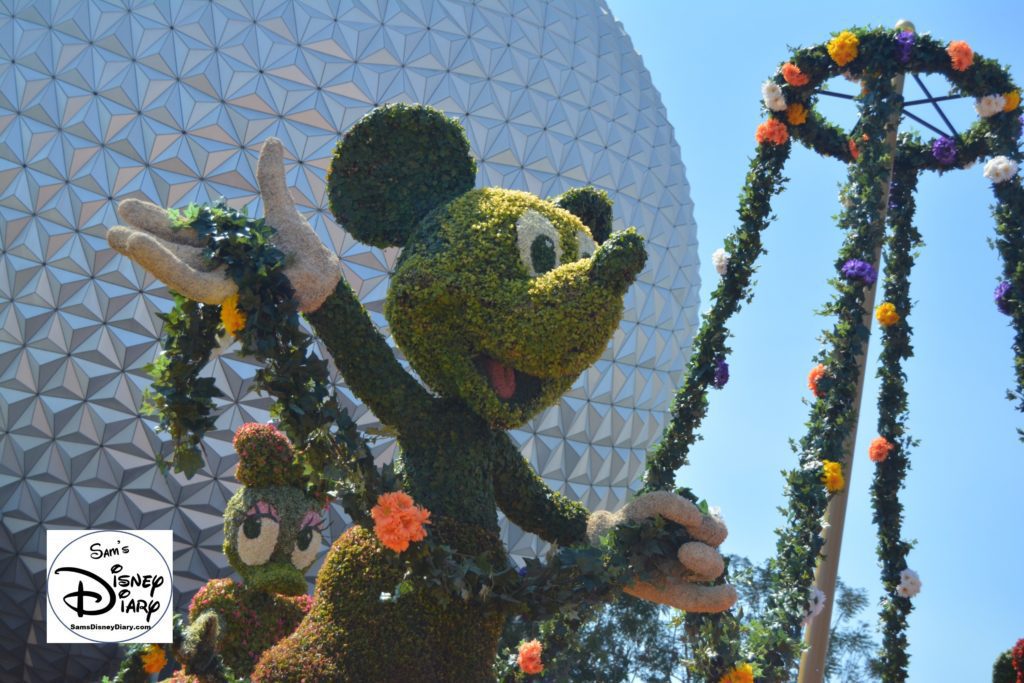 The 2017 Epcot International Flower and Garden Festival - The Entrance Topiary, Welcome to Spring Fun, Food and Flowers Mickey