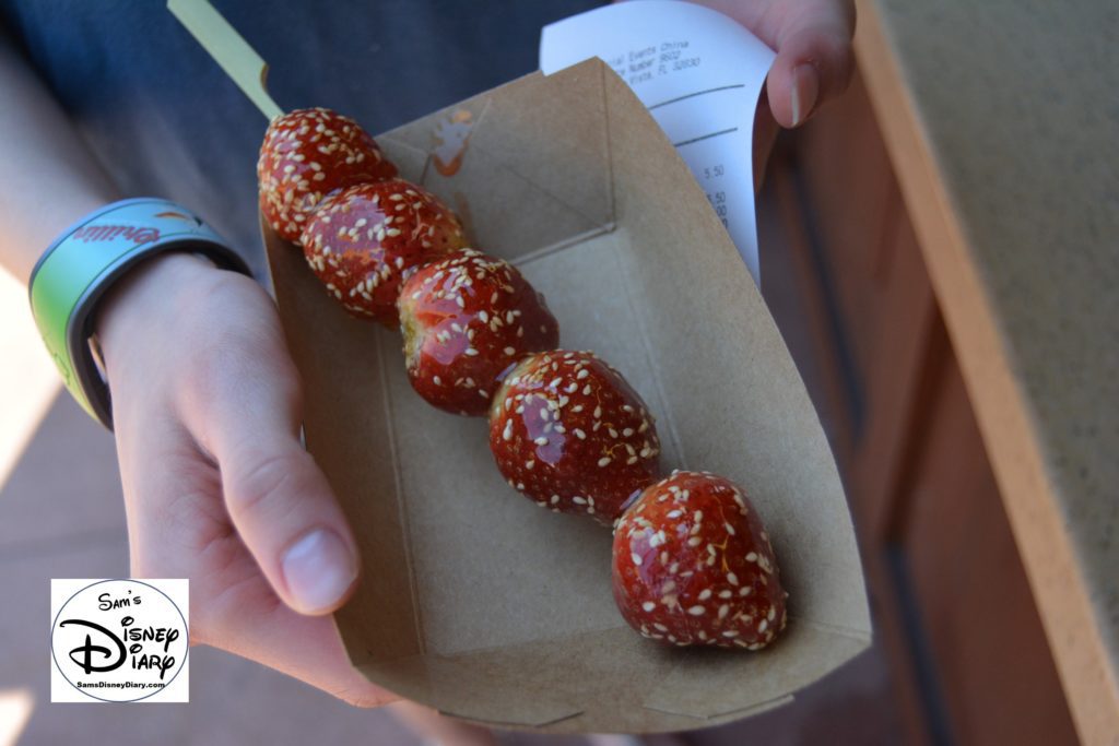 The 2017 Epcot International Flower and Garden Festival - lotus House outdoor kitchen, new festival favorite - Beijing-style Candied Strawberrys.