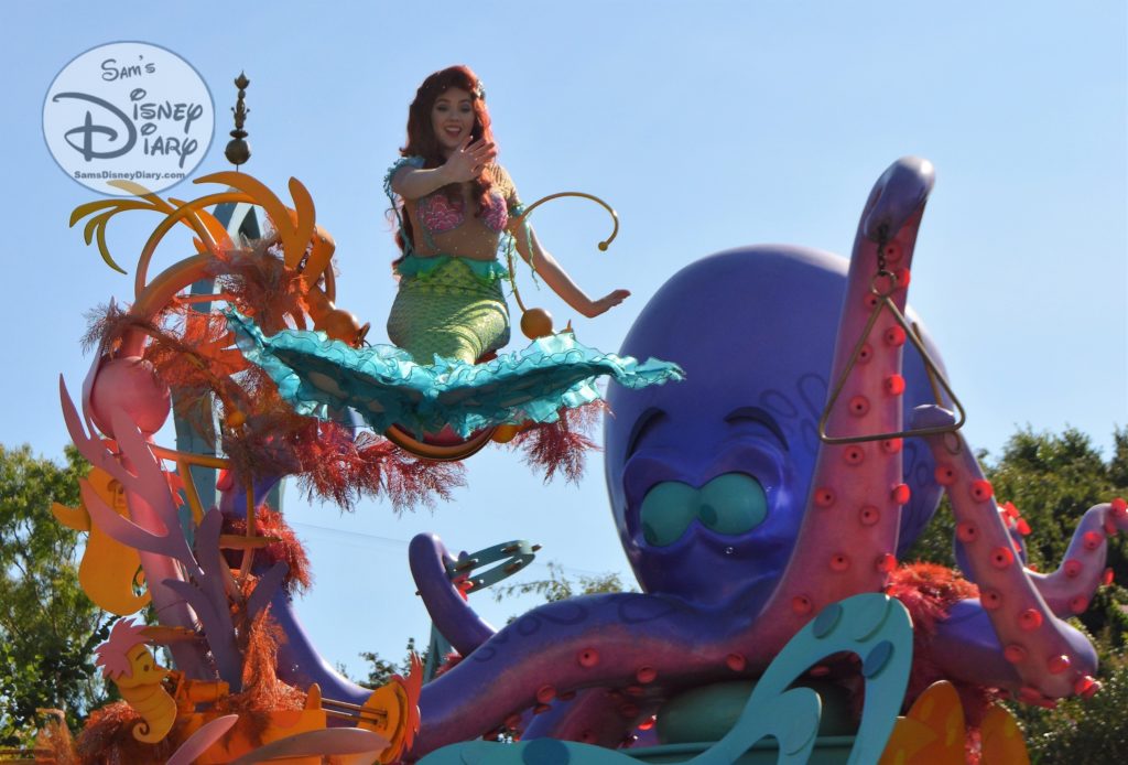 Ariel, atop the Sebastian's Calypso Carnival Float during Mickey's Soundsational Parade