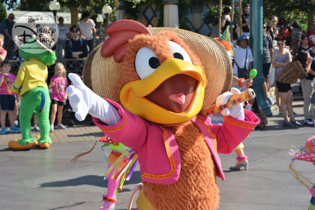 Panchito Pistoles part of Donald's Fiesta Fantastico parade unit. Disneyland Soundsational parade