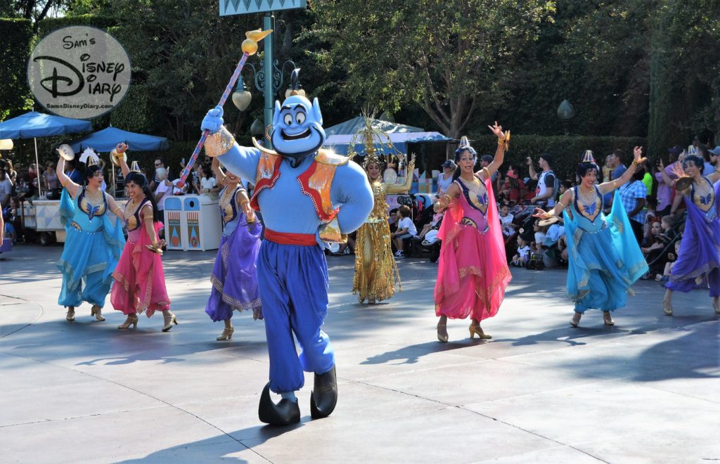 Disneyland Soundsational Parade - Genie leads the "Aladdin's Magical Cymbal Celebration" Parade unit