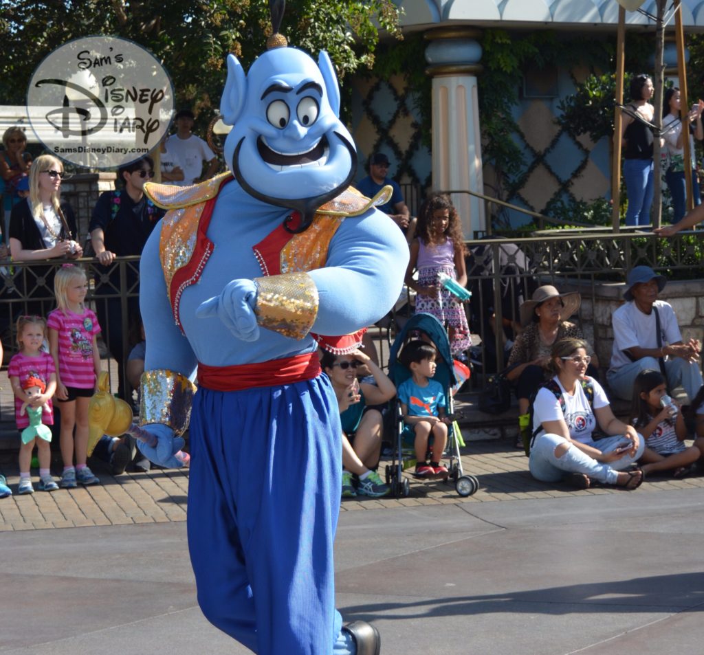 Disneyland Soundsational Parade - Genie leads the "Aladdin's Magical Cymbal Celebration" Parade unit