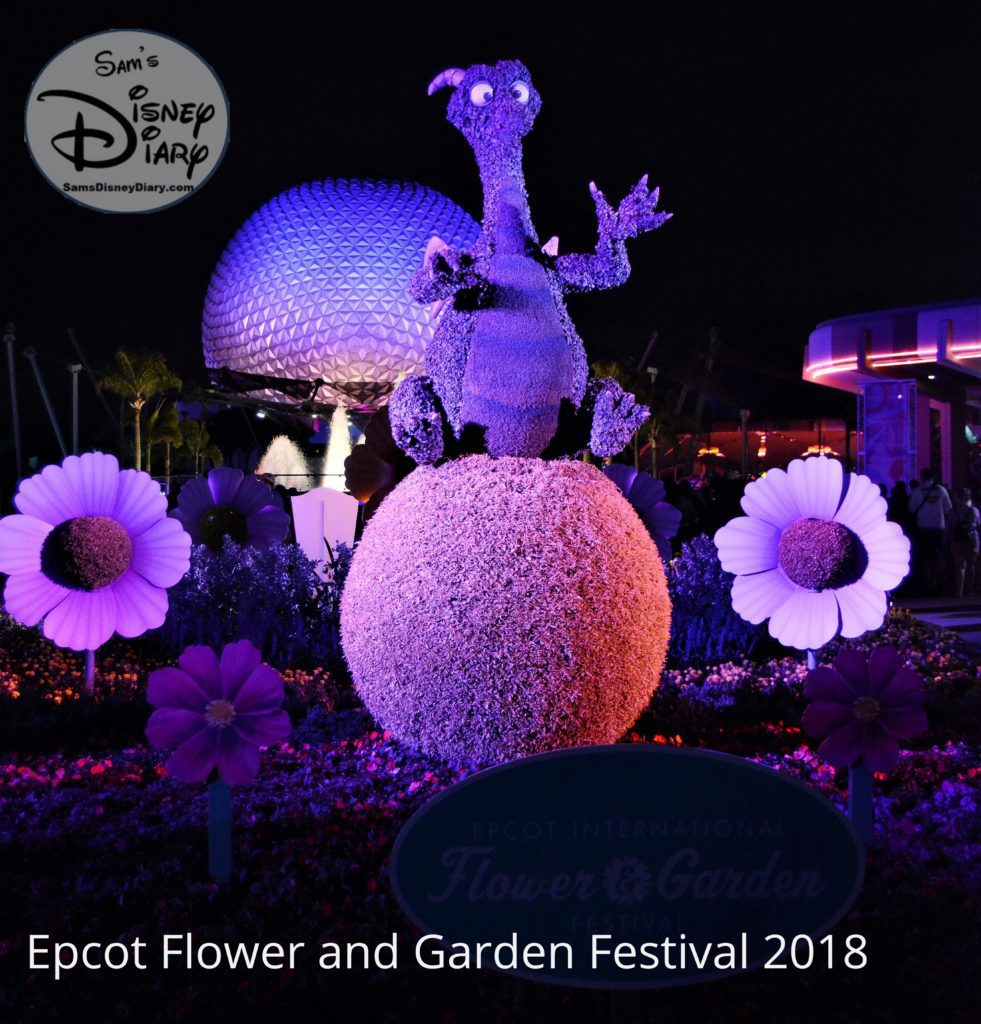 Sams Disney Diary Epcot Flower and Garden Festival 2018 - Topiaries - Figment at Night