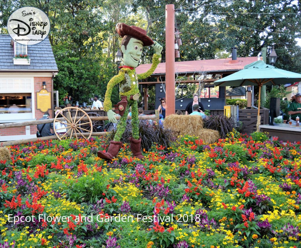 Sams Disney Diary Epcot Flower and Garden Festival 2018 - Topiaries - Woody Near the American Adventure Smoke House