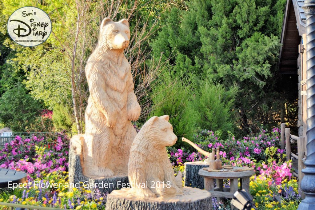 Sams Disney Diary Epcot Flower and Garden Festival 2018 - Topiaries - Wood Carved Bears in Canada