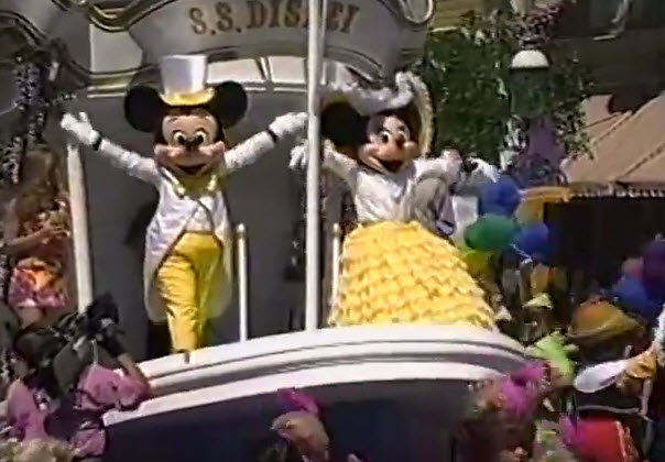 From the 1997 Walt Disney World Happy Easter Parade. Mickey and Minnie on the S.S. Disney Float