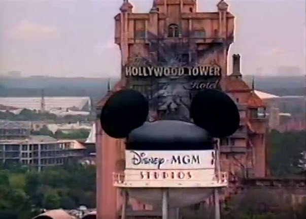 Screen Shot from the opening credits of the 1997 Happy Easter Parade - Disney MGM studios with Down of Terror in the background.