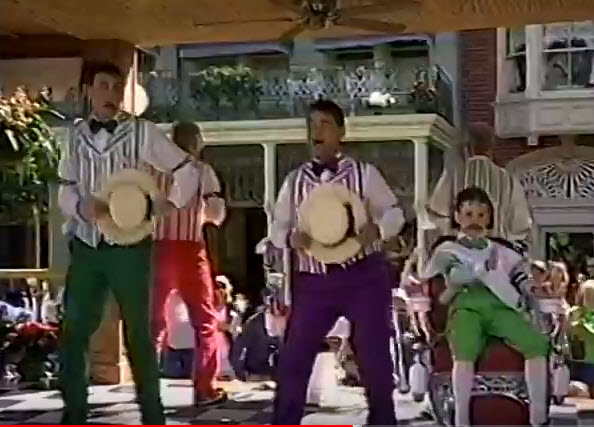 From the 1997 Walt Disney World Happy Easter Parade. A barber shop quartet parade float