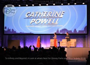 Catherine Powell, President, Disney Parks Western Region (i.e. Disneyland) takes the stage at To Infinity and Beyond (July 2018)