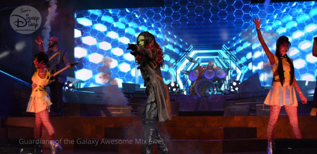 Gamora helps take guests on a musical journey during the Guardians of the Galaxy - Awesome Mix Live at Epcot. Summer 2018