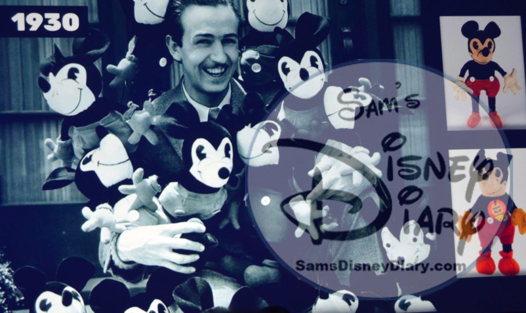 The Product Legacy Breakout at the D23 Expo 2017 highlights the history of Disney Merchandise. Walt with the the original mickey plush cira 1930