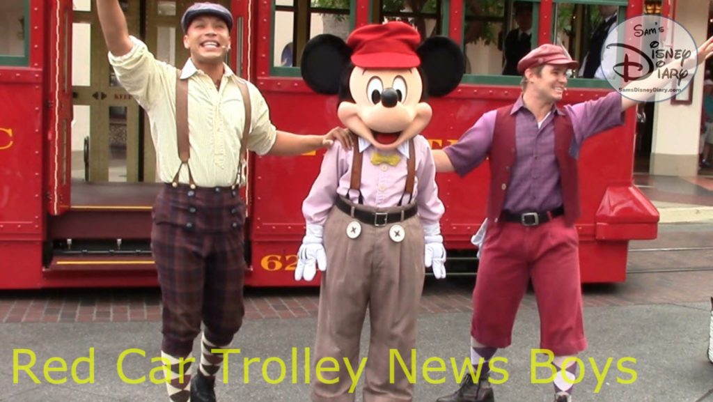 SamsDisneyDiary 112: DCA Red Car Trolley News Boys with Mikey Mouse