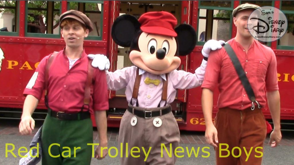 SamsDisneyDiary 112: DCA Red Car Trolley News Boys with Mikey Mouse