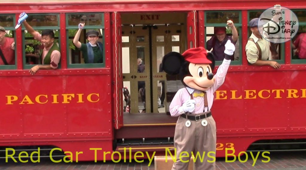 SamsDisneyDiary 112: DCA Red Car Trolley News Boys with Mikey Mouse