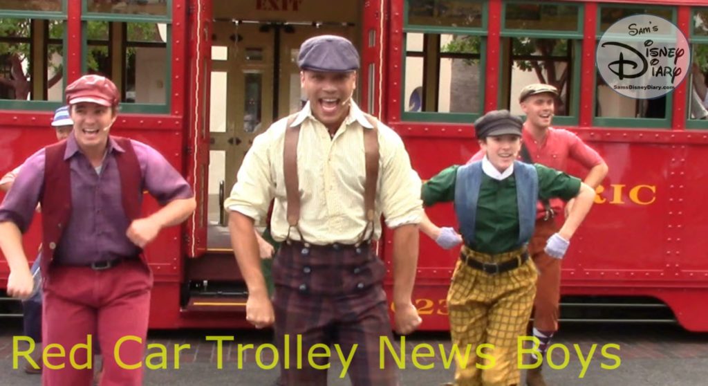 SamsDisneyDiary 112: DCA Red Car Trolley News Boys with Mikey Mouse