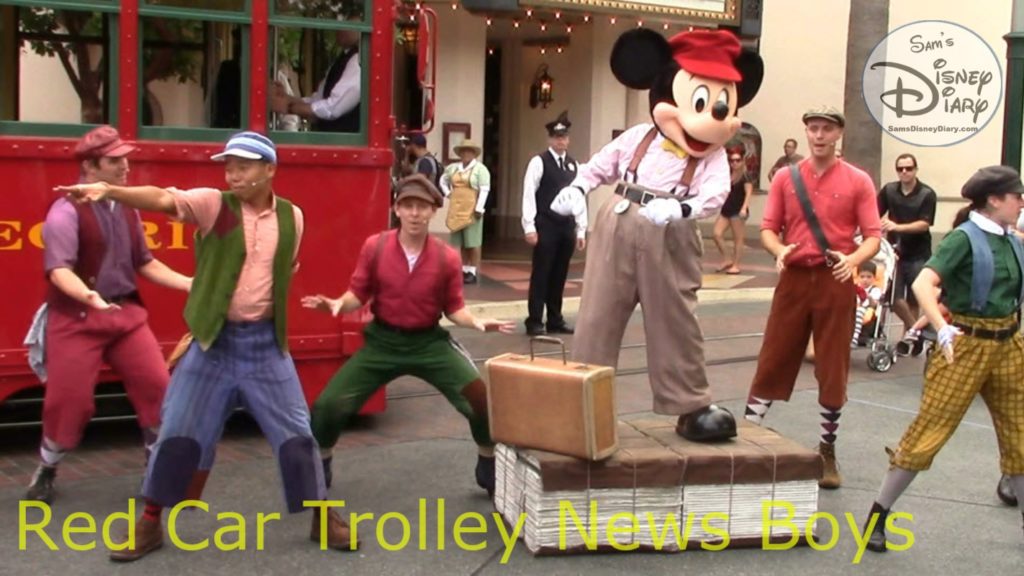 SamsDisneyDiary 112: DCA Red Car Trolley News Boys with Mikey Mouse