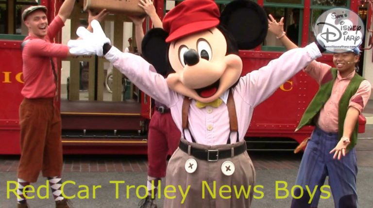 SamsDisneyDiary 112: DCA Red Car Trolley News Boys with Mikey Mouse