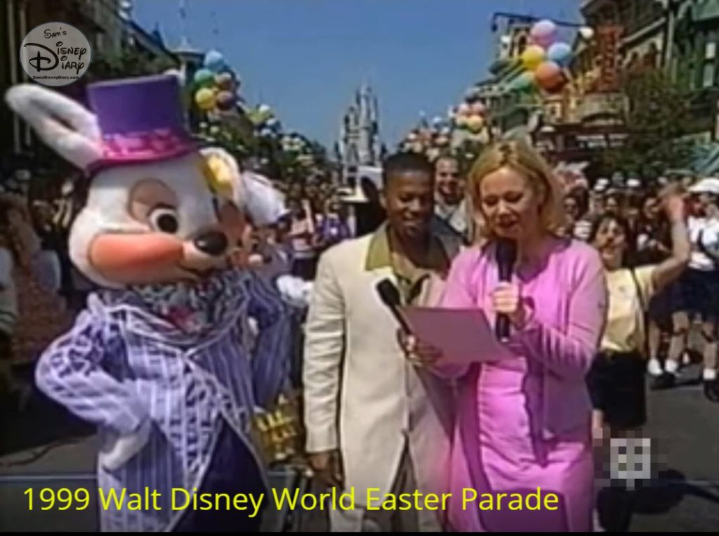 1999 Walt Disney World Happy Easter Parade - Hosts Caroline Rhea along with D.L. Hughley announce the world record bunny hop results