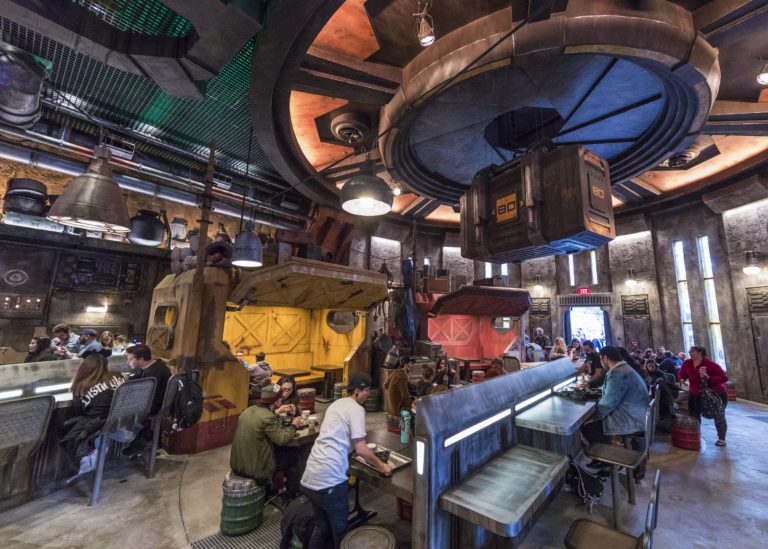 Guests will discover innovative and creative eats from around the galaxy at Star Wars: GalaxyÕs Edge at Disneyland Park in Anaheim, California, and at Disney's Hollywood Studios in Lake Buena Vista, Florida. Docking Bay 7 Food and Cargo is a designated location for traveling food shuttles. Chef Strono ÒCookieÓ Tuggs is in much demand for his culinary skills, so he moves from site to site in a modified Sienar-Chall Utilipede-Transport that becomes a mobile kitchen and restaurant. (Joshua Sudock/Disney Parks)