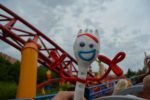 Forky takes a ride on Slink Dog Dash at Hollywood Studios