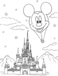 Disney Coloring Pages – Cinderella Castle and Mickey Balloon