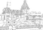 Disney Coloring Pages – Walt Disney World train station with Mickey and Minnie