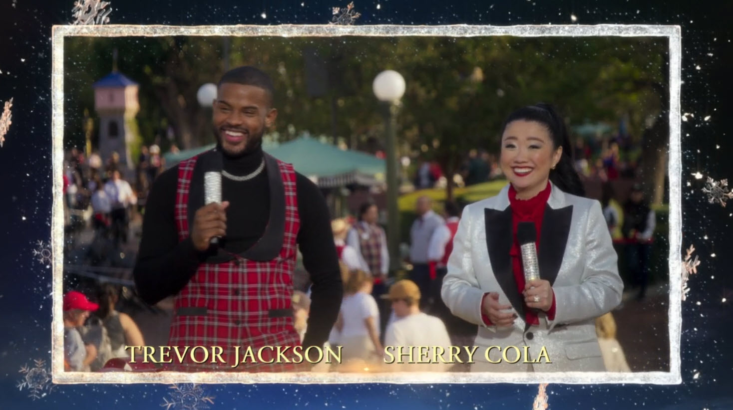 2021 Disney Parks Magical Christmas Day Parade Freeform’s Trevor Jackson (“grown-ish”) and Sherry Cola (“Good Trouble”) from the Disneyland Resort.