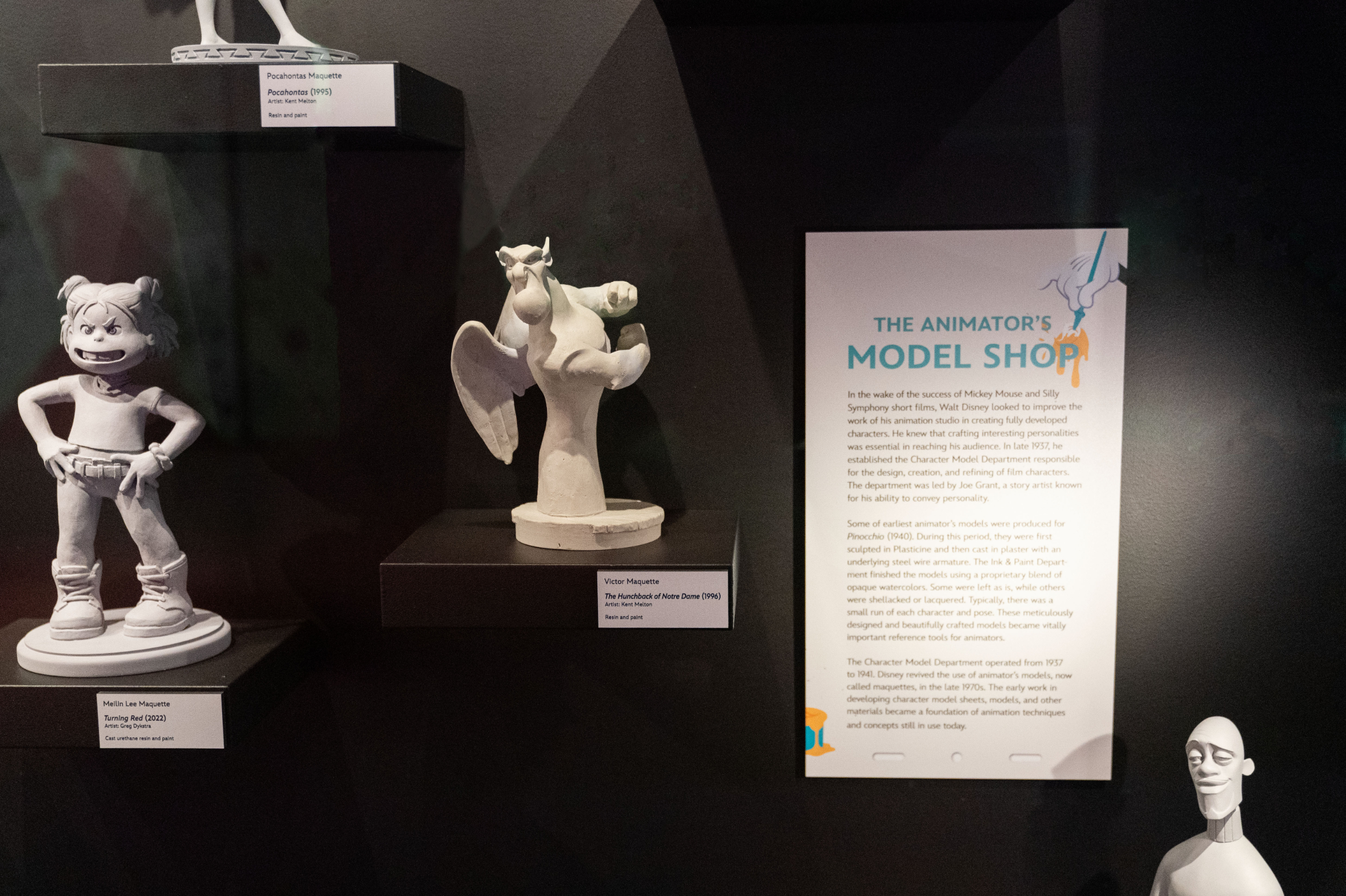 Animation maquettes for Victor (The Hunchback of Notre Dame, 1996) and Meilin Lee (Turning Red, 2022) inside The Illusion of Life gallery at Disney100: The Exhibition, now open at The Franklin Institute in Philadelphia. ©Disney ©Disney/Pixar ©Pixar