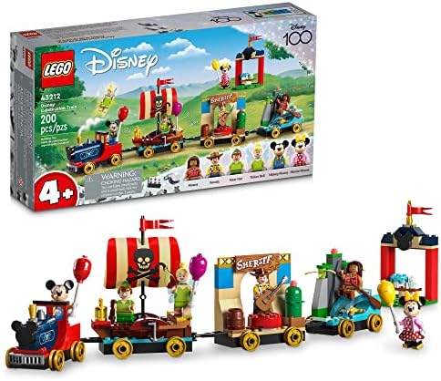 LEGO Disney 100 Celebration Train 43212 Building Toy, Imaginative Play, Fun Birthday Gift for Preschool Kids Ages 4+, 6 Disney Minifigures: Moana, Woody, Peter Pan, Tinker Bell, Mickey & Minnie Mouse