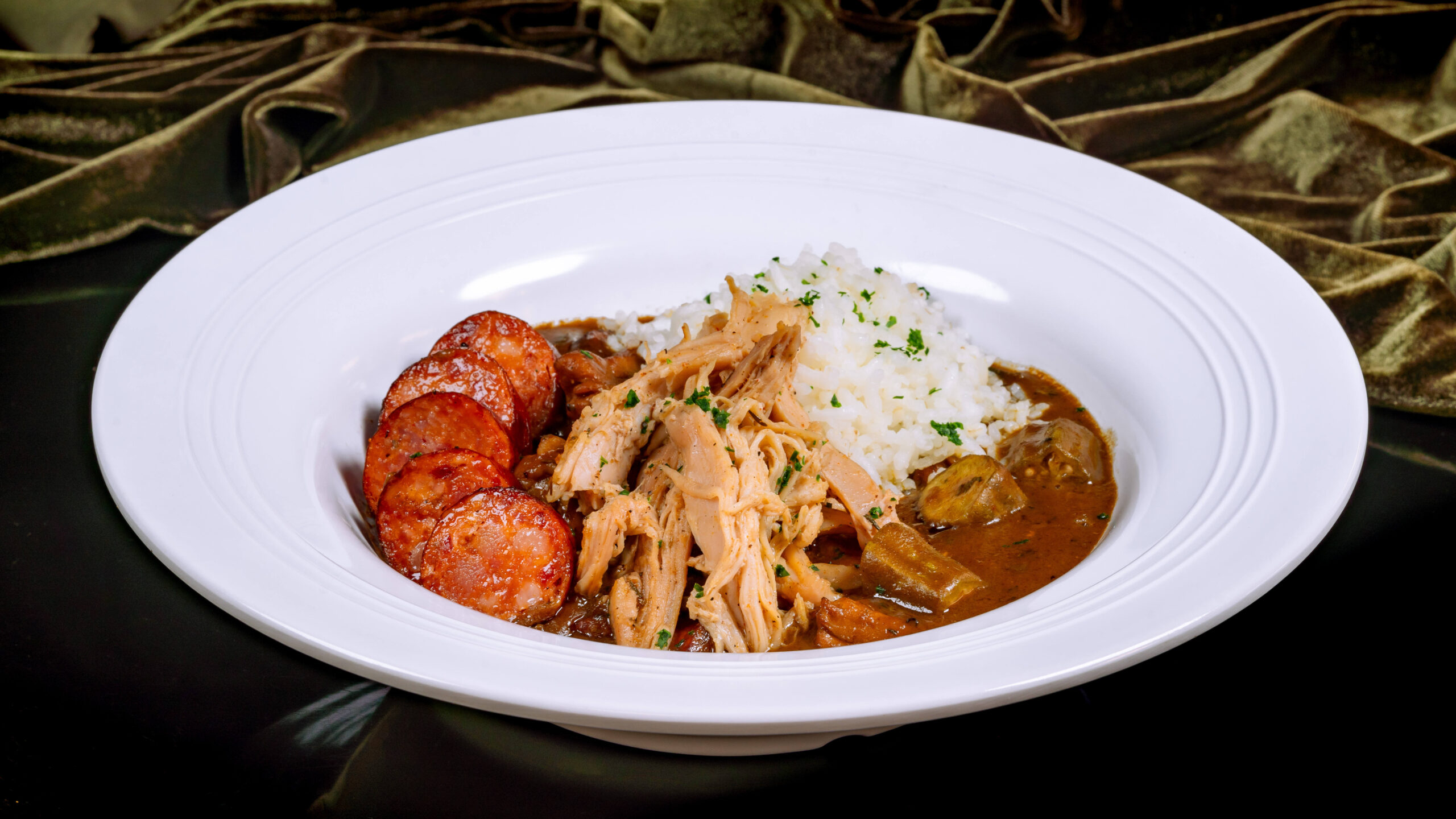 House Gumbo (Tiana’s Palace at Disneyland Park in Anaheim, Calif.) – braised chicken, andouille sausage and heirloom rice. Available beginning Sept. 7, 2023. For more details, visit DisneyParksBlog.com. (David Nguyen/Disneyland Resort)