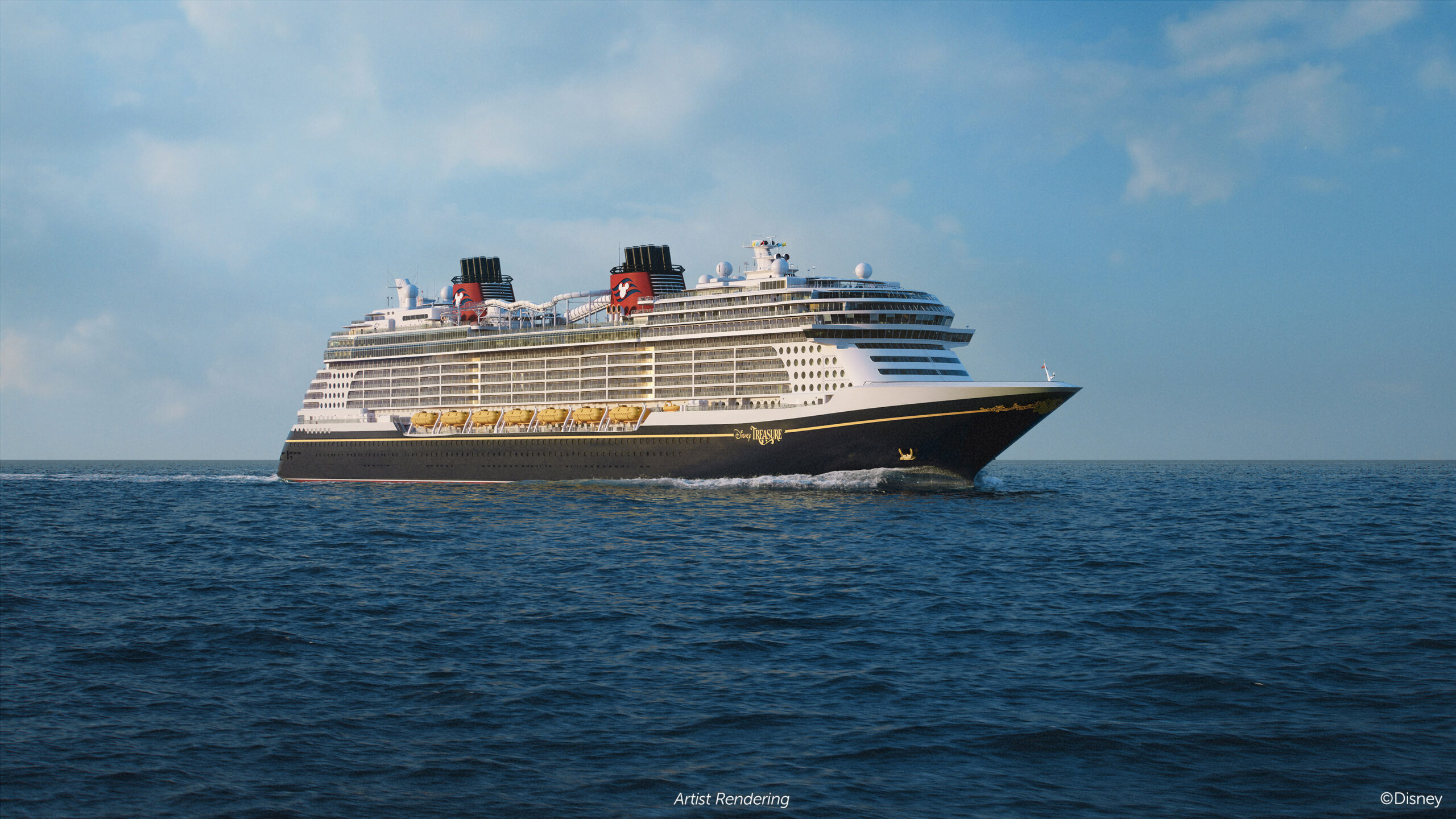 The Disney Treasure, the newest ship in the Disney Cruise Line fleet expansion, will set sail in December 2024, embarking on its inaugural season of seven-night itineraries to the Eastern and Western Caribbean from Port Canaveral, Florida. Adventure will serve as the architectural and thematic foundation of the ship, in honor of Walt Disney’s legendary passion for travel and exploration. (Disney)