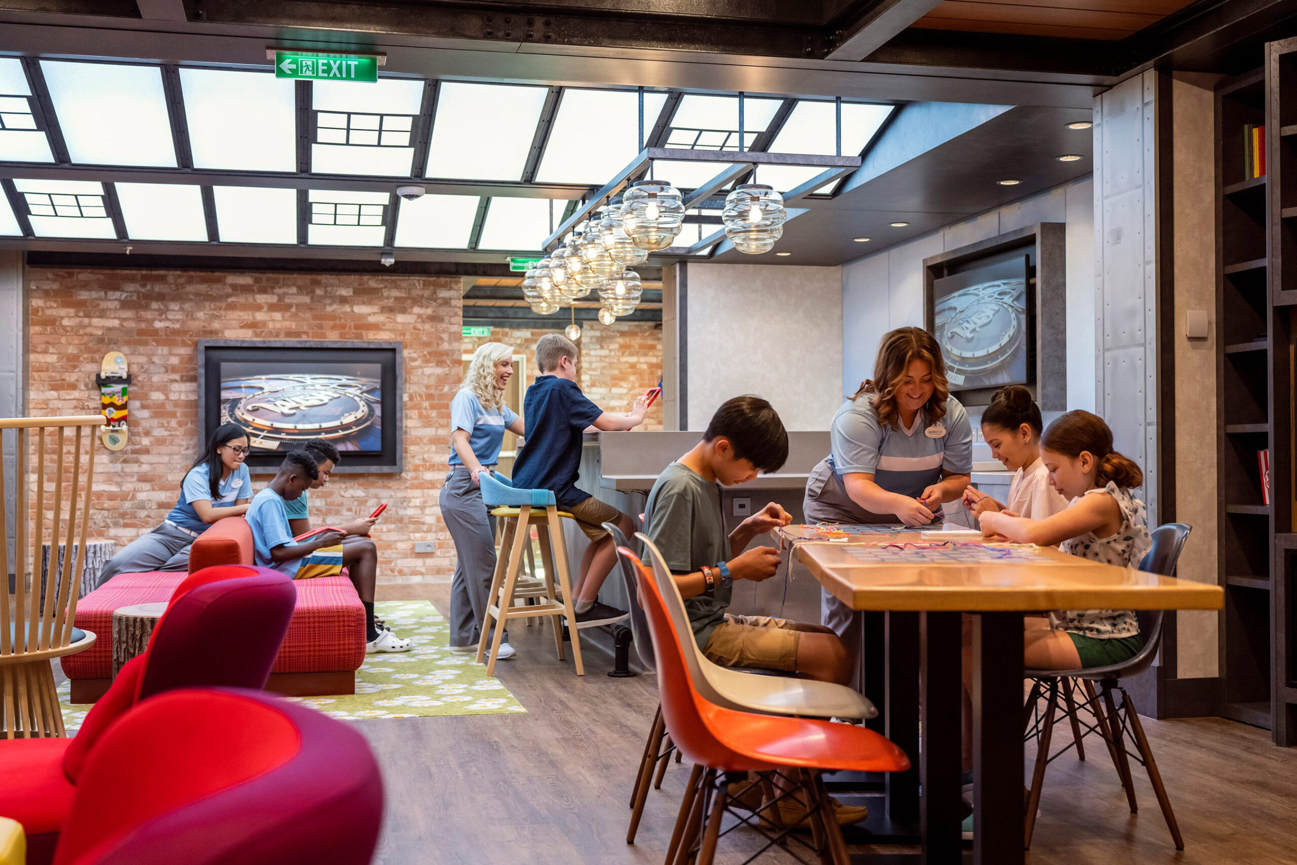 At Edge aboard the Disney Treasure, tweens will play games and make new friends in a bright, colorful hangout inspired by a chic New York City loft. (Amy Smith, photographer)