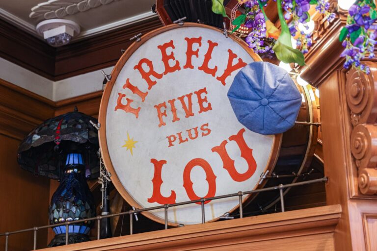 Guests will find Firefly Five Plus Lou instruments inside Tiana’s Palace, which will open in New Orleans Square at Disneyland Park in Anaheim, Calif., on Sept. 7, 2023. Inspired by the Walt Disney Animation Studios film “The Princess and the Frog,” the reimagined quick service restaurant will serve authentic New Orleans flavors inspired by Tiana’s friends and adventures. While Tiana’s Palace is not a character dining location, guests may find Tiana in New Orleans Square. (Christian Thompson/Disneyland Resort) 