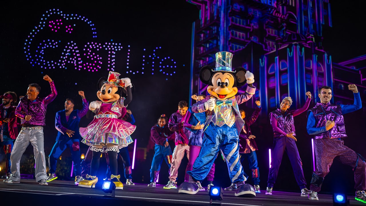 Disney Cast Life drone show with characters and dancers