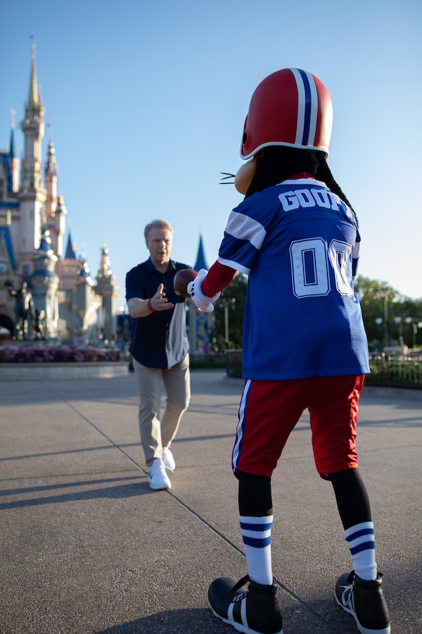 Goofy playing football, Walt Disney World, Magic Kingdom Park Hosts Special ESPN+ Peyton’s Places Look at ‘What’s Next?’ History