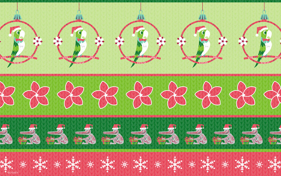 tiki room ugly sweater wallpaper with a bird, hibiscus flower and tiki drummers