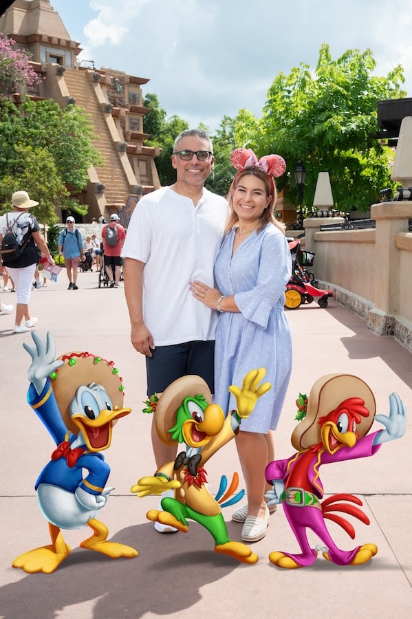 Disney Photopass Magic Shot with The Three Caballeros offered during the EPCOT International Festival of the Holidays