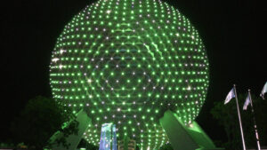 Epcot Holidays: Spaceship Earth Light Show featuring "When We're Together" from Frozen.