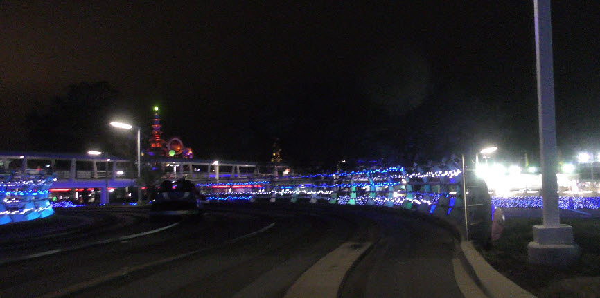 Tomorrowland's Holiday Speedway during Mickey's Very Merry Christmas Party 2023