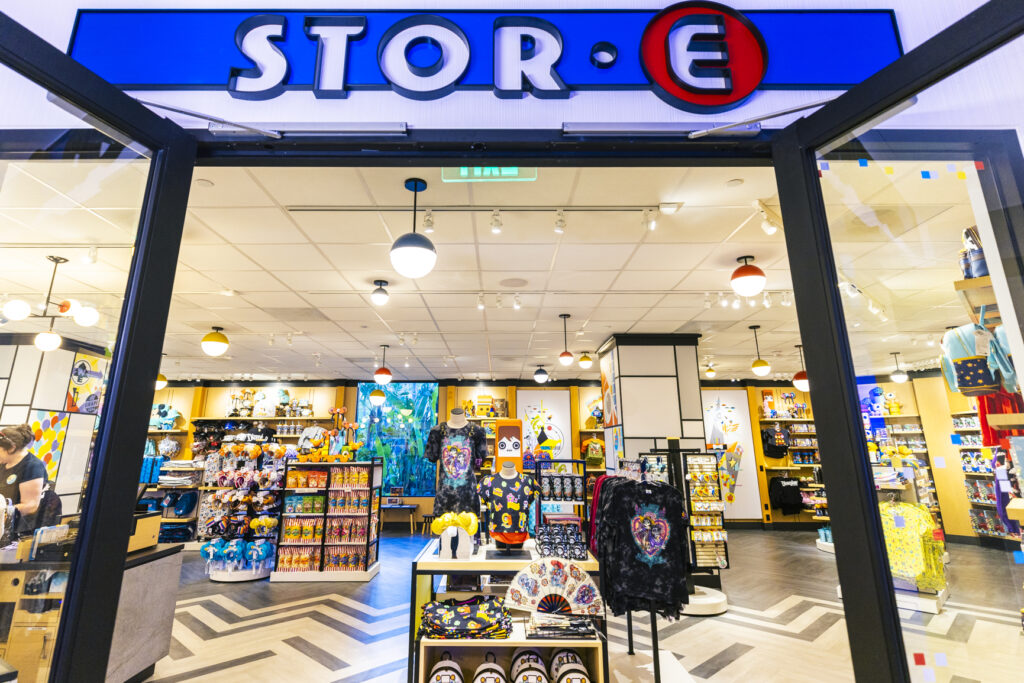 The gift shop STOR-E at Pixar Place Hotel at Disneyland Resort in Anaheim, Calif., offers Pixar-themed apparel and toys, plus more Disneyland Resort souvenirs and sundries. (Christian Thompson/Disneyland Resort)